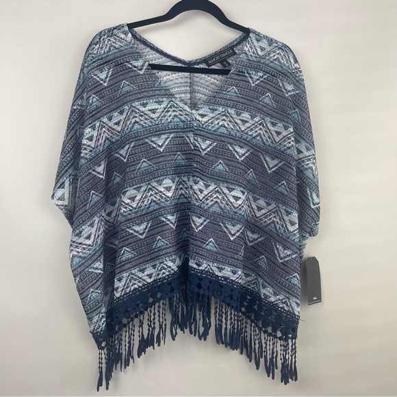 Almost Famous Tops - Almost Famous Fringed Crochet Crop Pancho Style Top Size Medium
